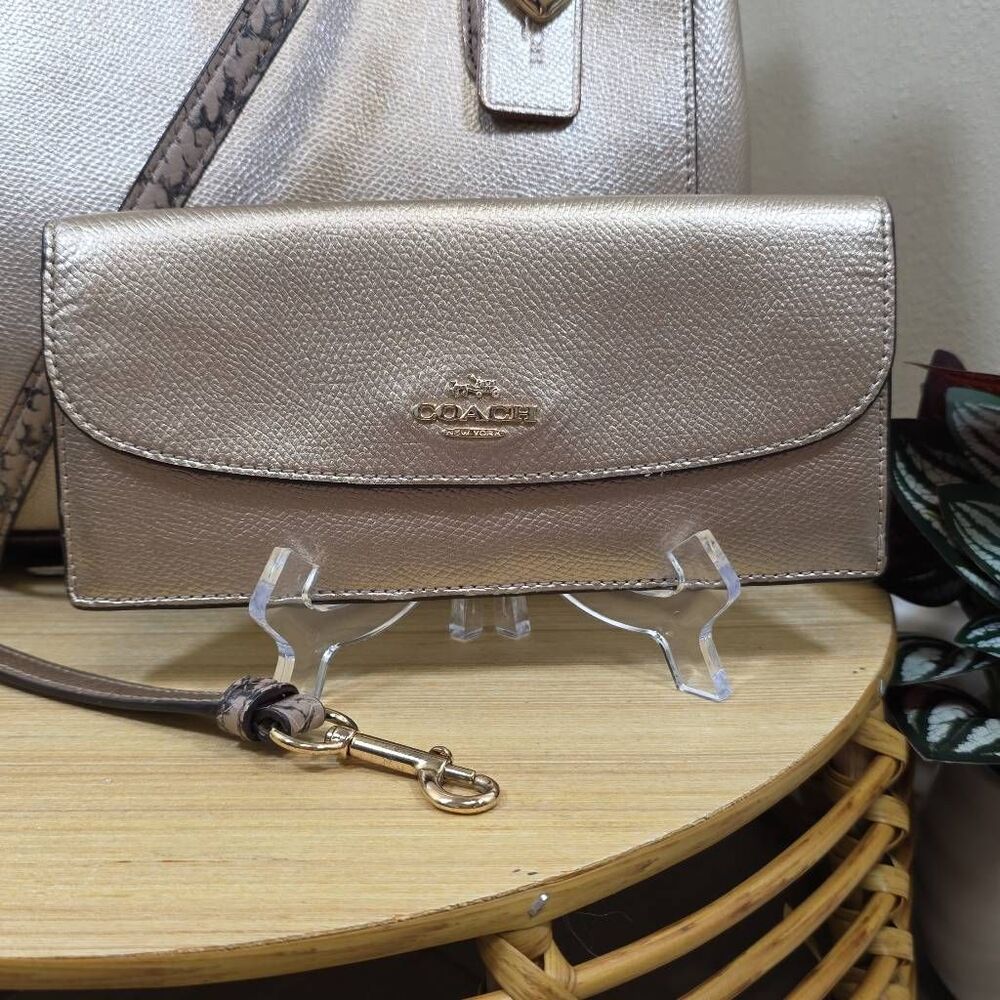 Coach Christie Carryall in Metallic Leather with Exotic Trim and Matching Wallet - Picture 2 of 15
